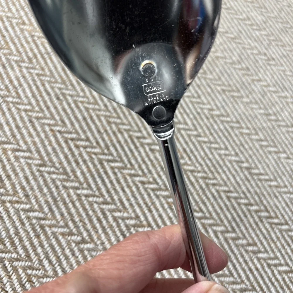 Vintage Ekco USA Chromium Plated Serving Spoon Baste White Handle